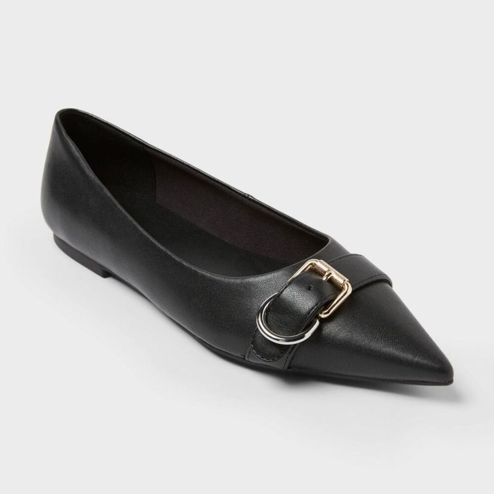 Open Box - A New Day - Women’s Valentina Pointed Toe Buckle Ballet Flats  Black